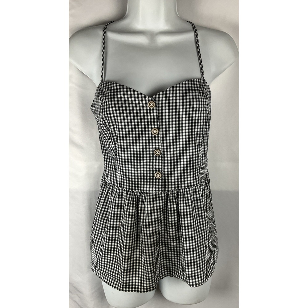 Potters Pot Women's Size M Gingham Black & White Check Smocked Back Top